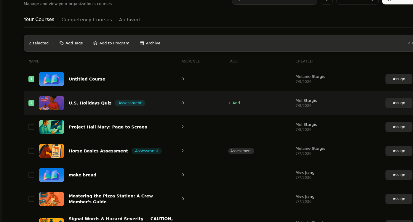 Select multiple courses in the course list