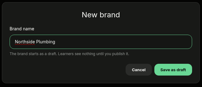 New brand dialog with a brand name entered