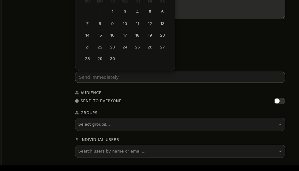 Schedule calendar picker and audience selection options