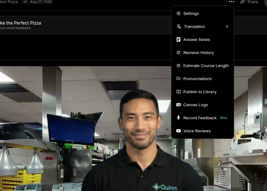 Course editor menu with Pronunciations available