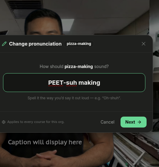 Phonetic spelling entered for pizza-making