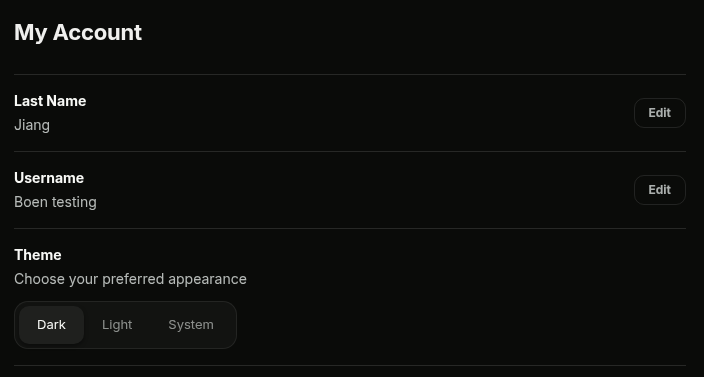 My Account page with the Theme section visible
