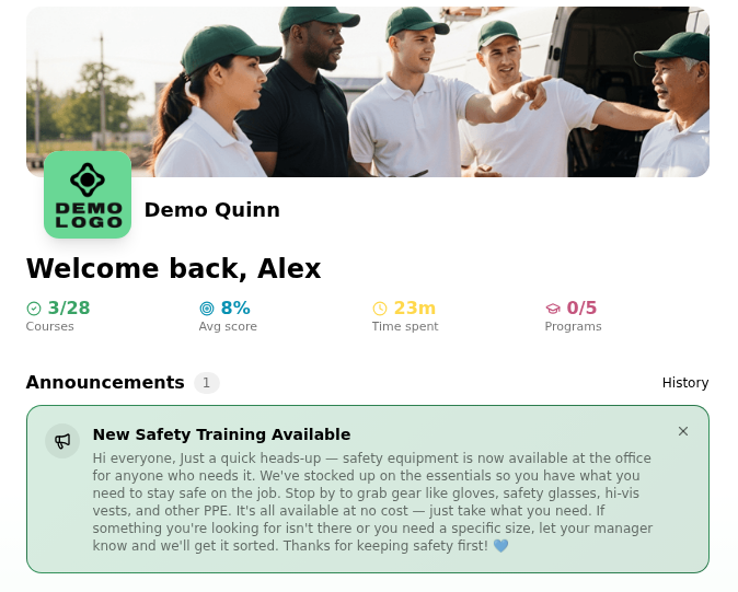 Learner home page in light mode