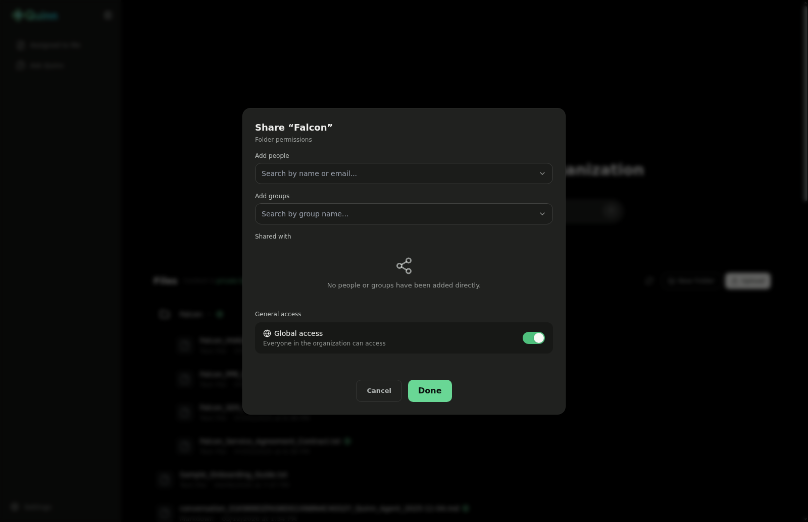 Share modal for a folder