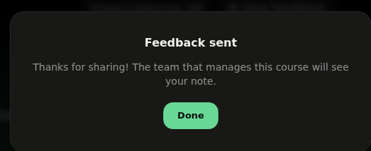 Feedback sent confirmation with the Done button