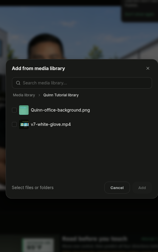 Media Library folder showing available image and video assets