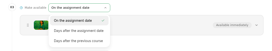 Make available dropdown open with the three release rule options