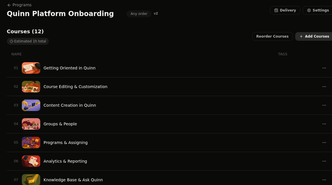 Program details page with the Delivery button