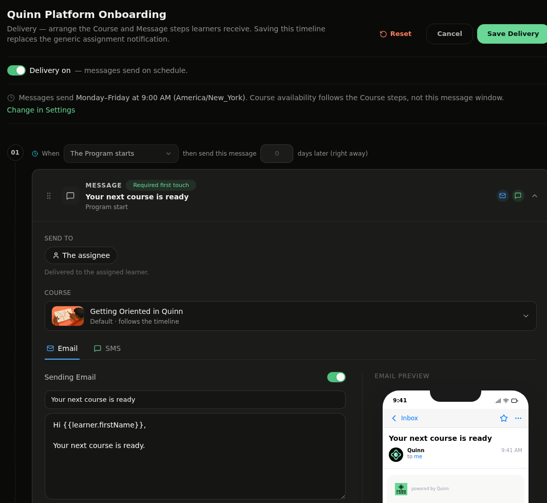 Expanded Program Delivery message with recipient and channel controls