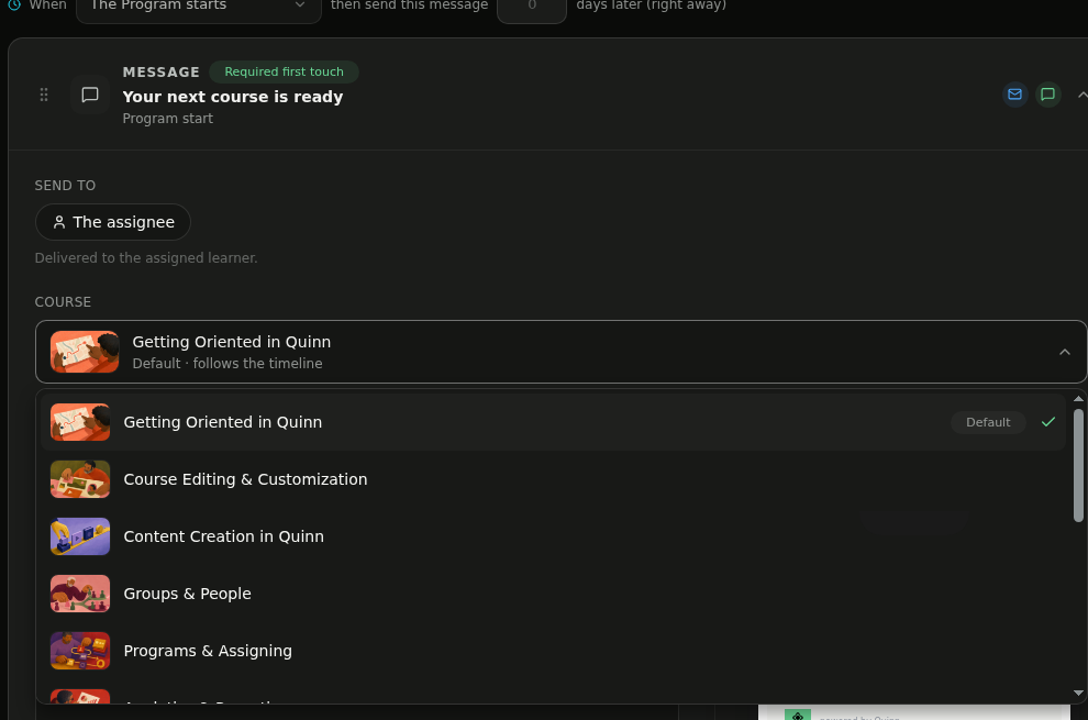 Program Delivery course picker showing available courses