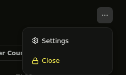 Dropdown menu showing Settings and Close options