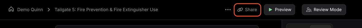 Share button in the course editor toolbar