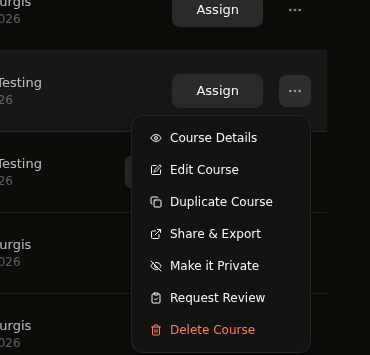 Three-dot menu open on a course showing the Make it Private option