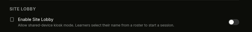 Site Lobby section in Organization Settings showing the Enable toggle
