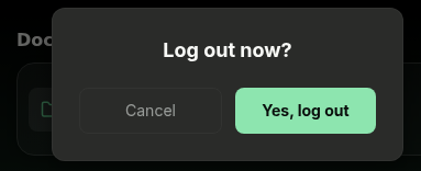 Logout confirmation dialog with Cancel and Yes log out options
